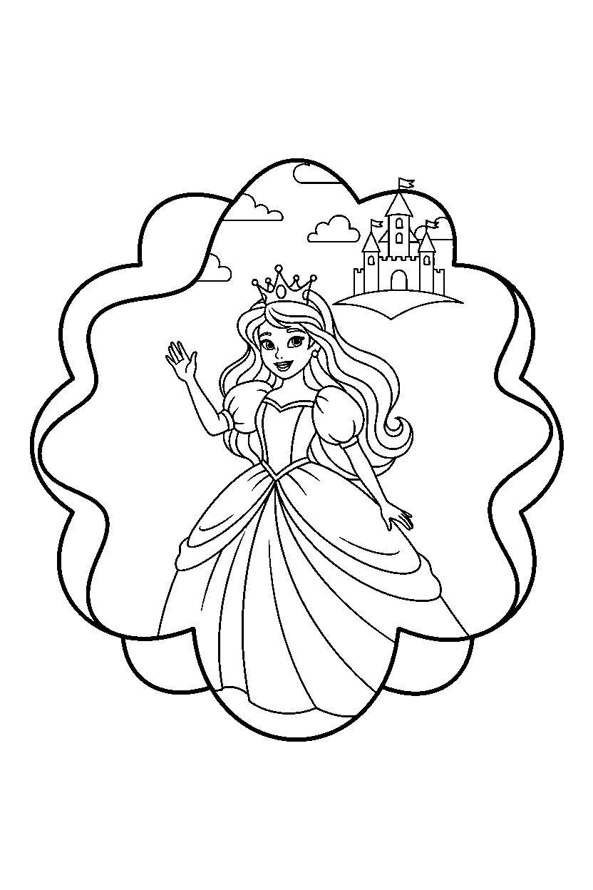 princess waving in glowing zone line art