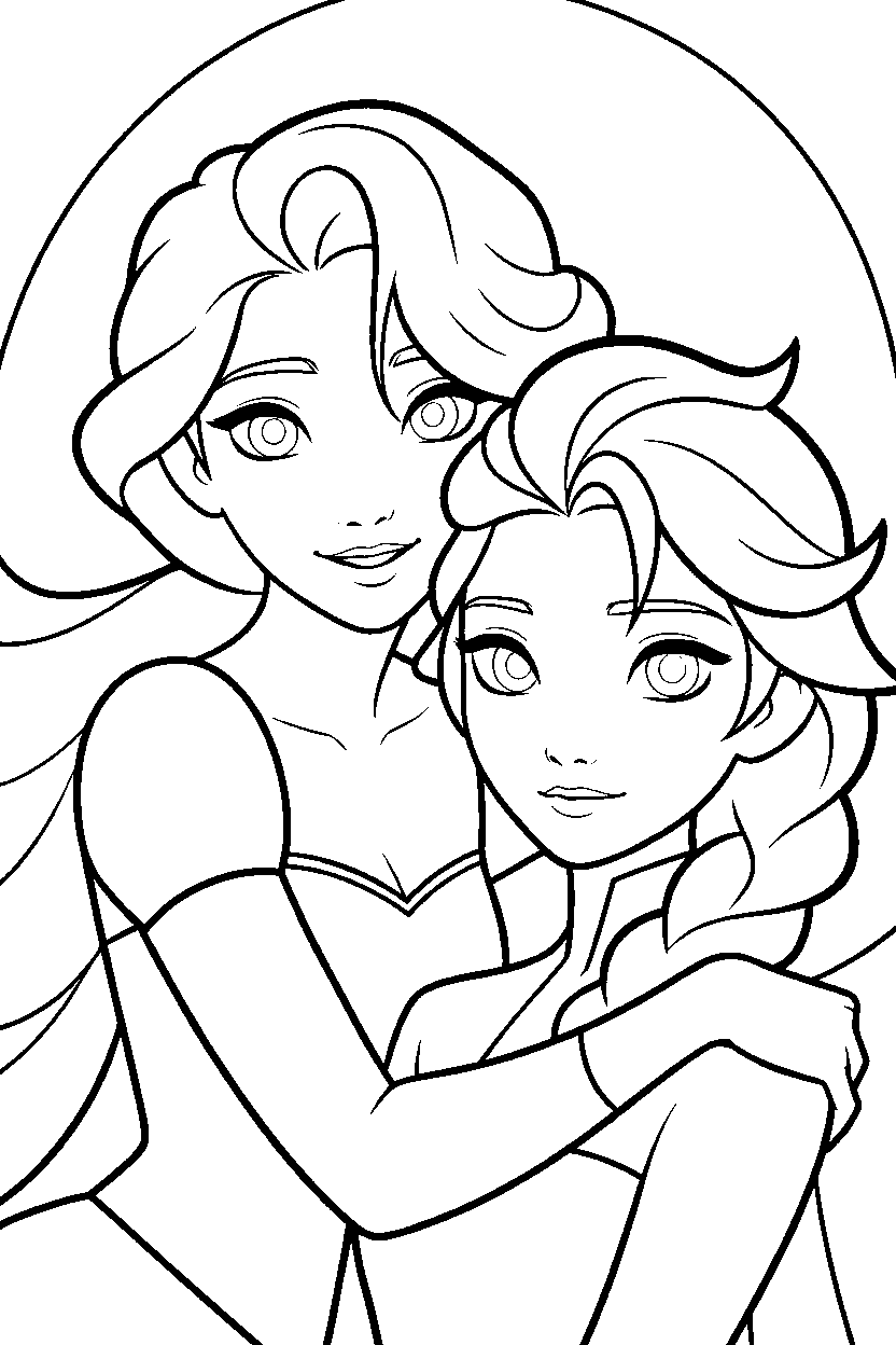 rapunzel elsa best friends line art