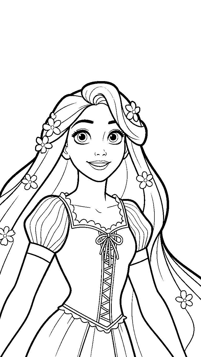 rapunzel floral hair line art