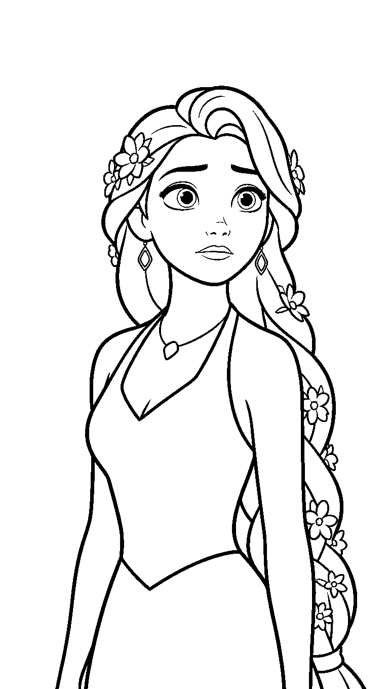rapunzel floral hair portrait line art