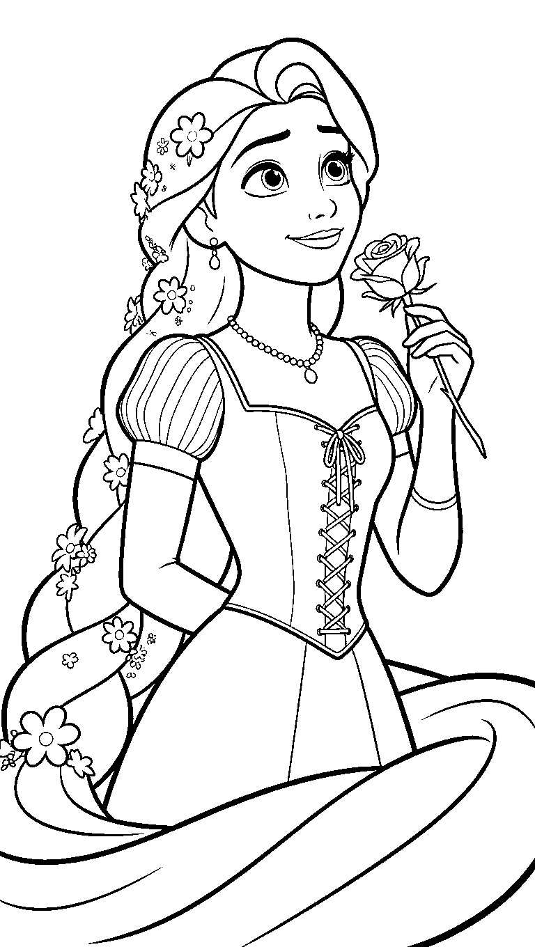 rapunzel flowers in hair rose line art