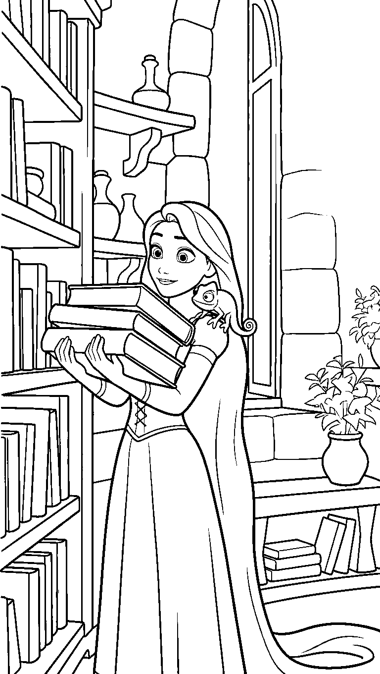 rapunzel library books pascal line art