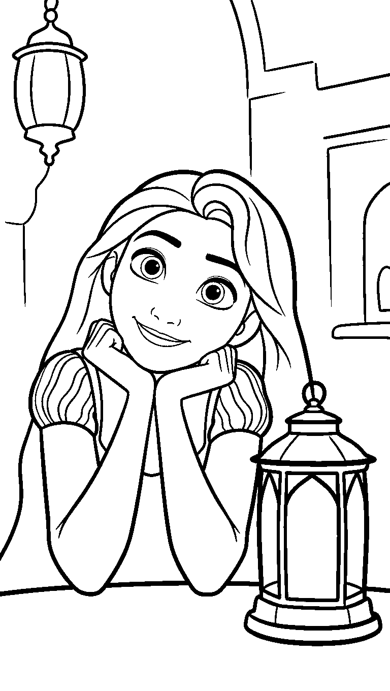 rapunzel magical lantern portrait line art