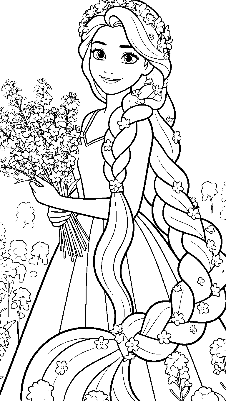 rapunzel spring bouquet flower line art