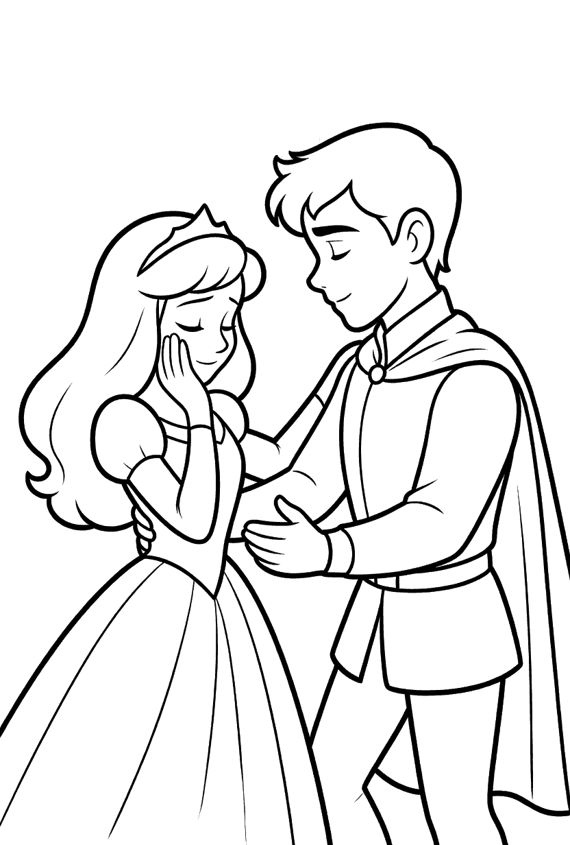 romantic princess aurora and prince phillip line art
