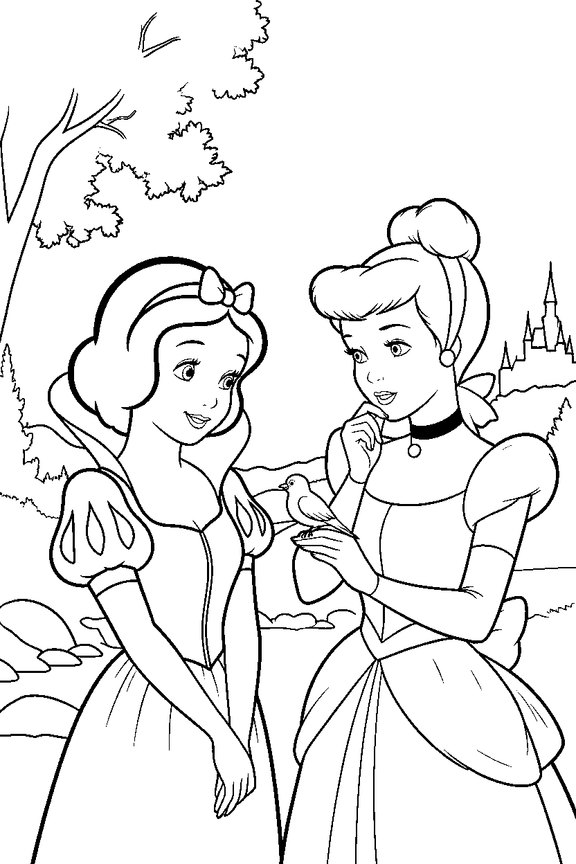 snow white cinderella friends line art