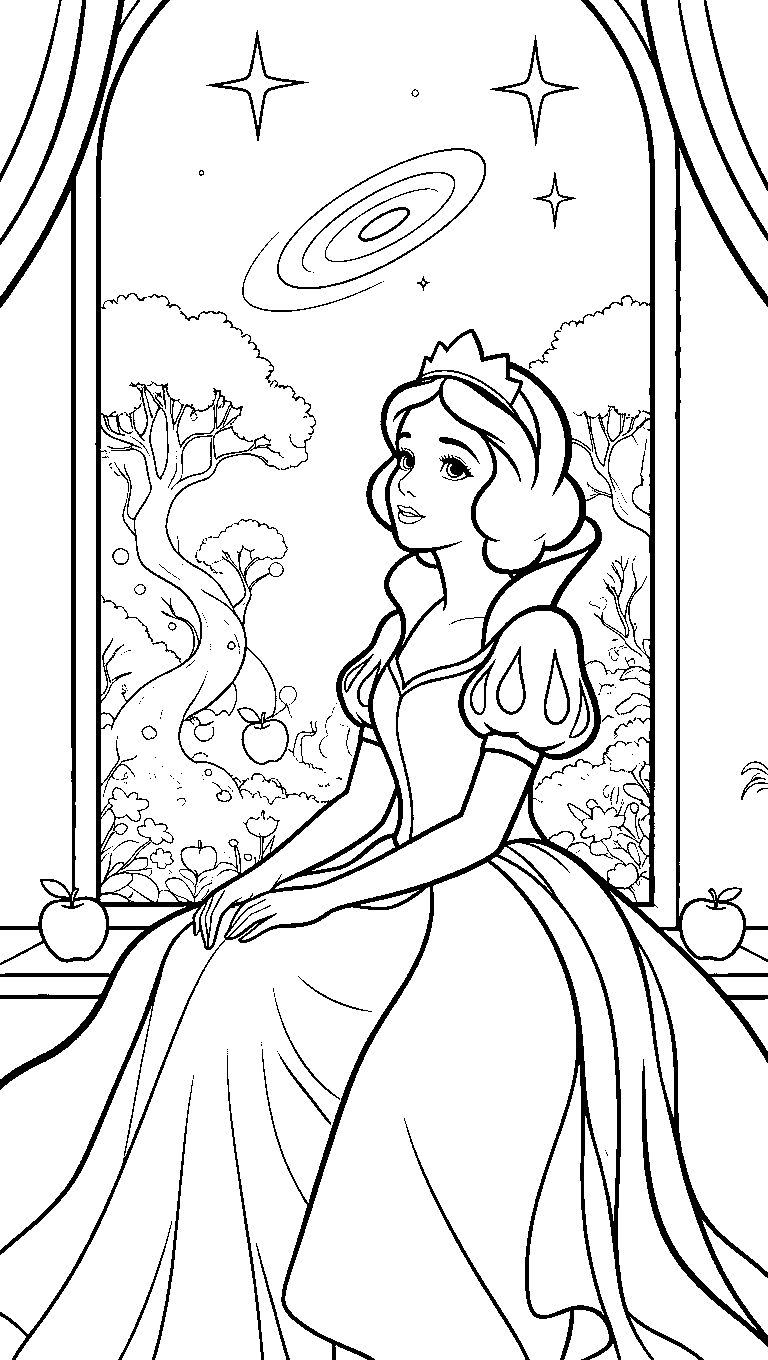 snow white starry night galaxy line art