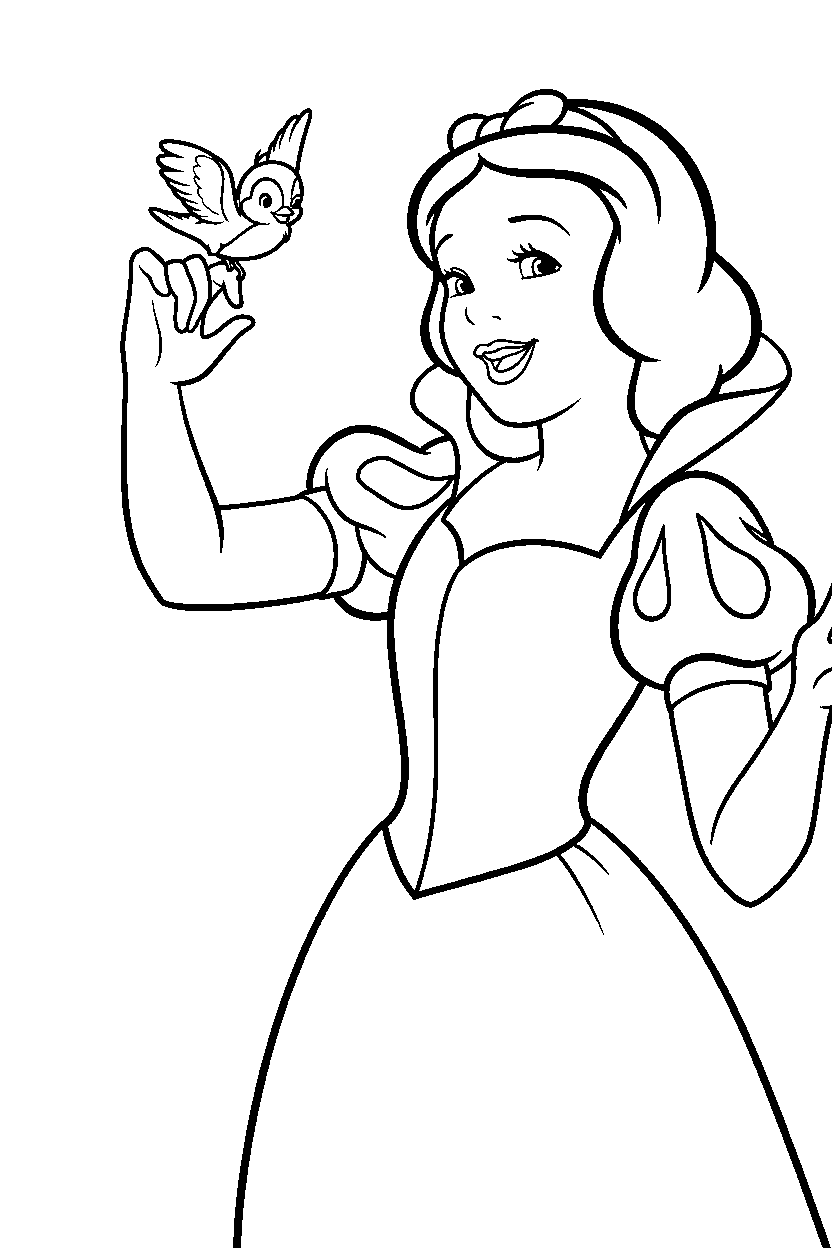 snow white with bird line art