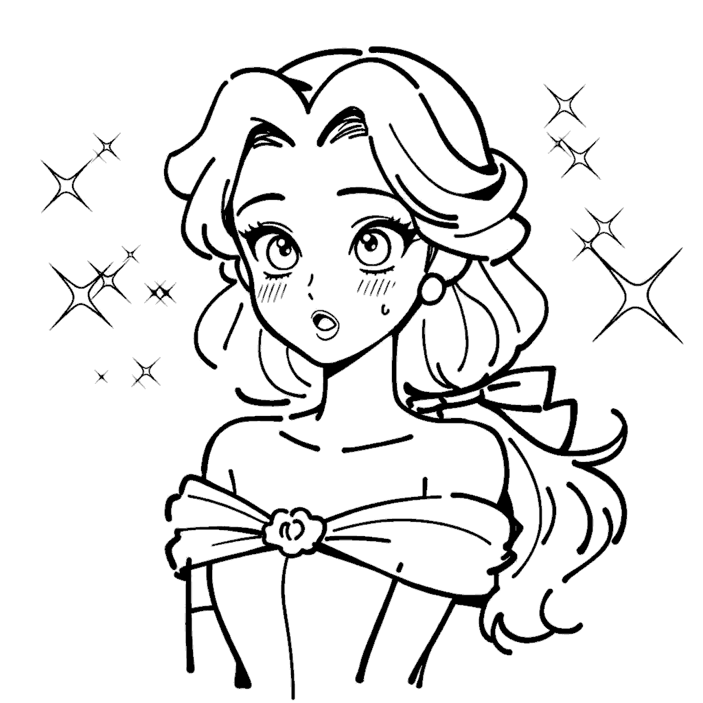 sparkling anime style princess belle line art