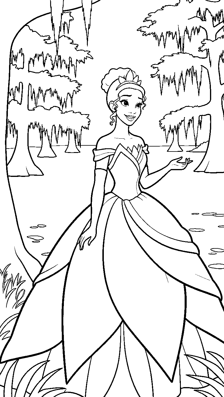 tiana bayou lily pad gown line art