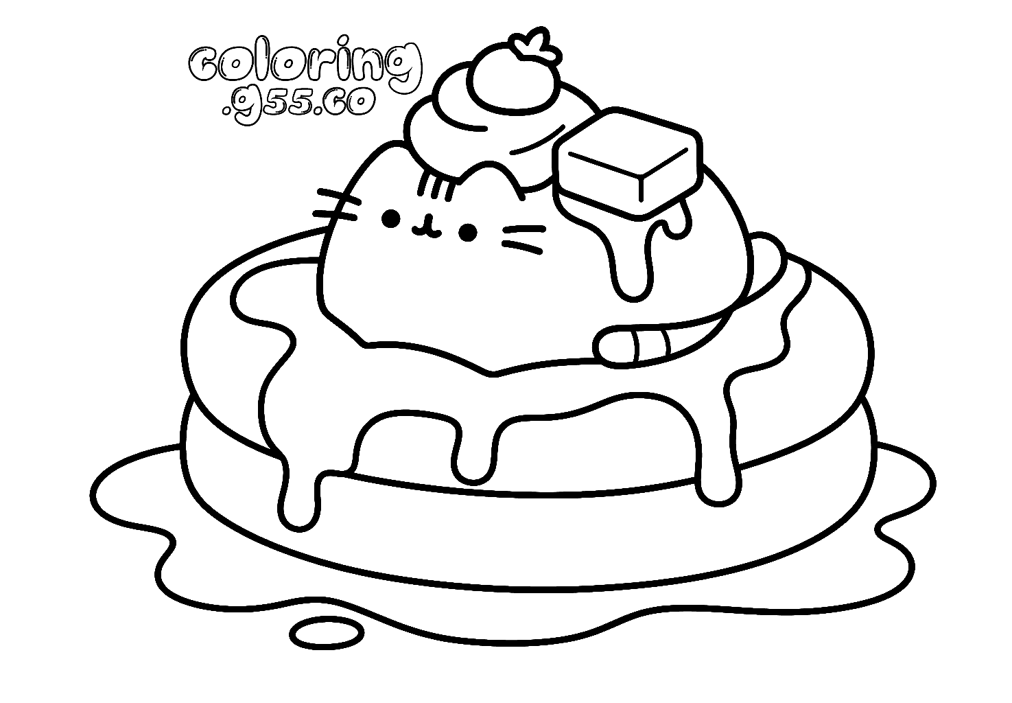cute pusheen food pancake line art for kids