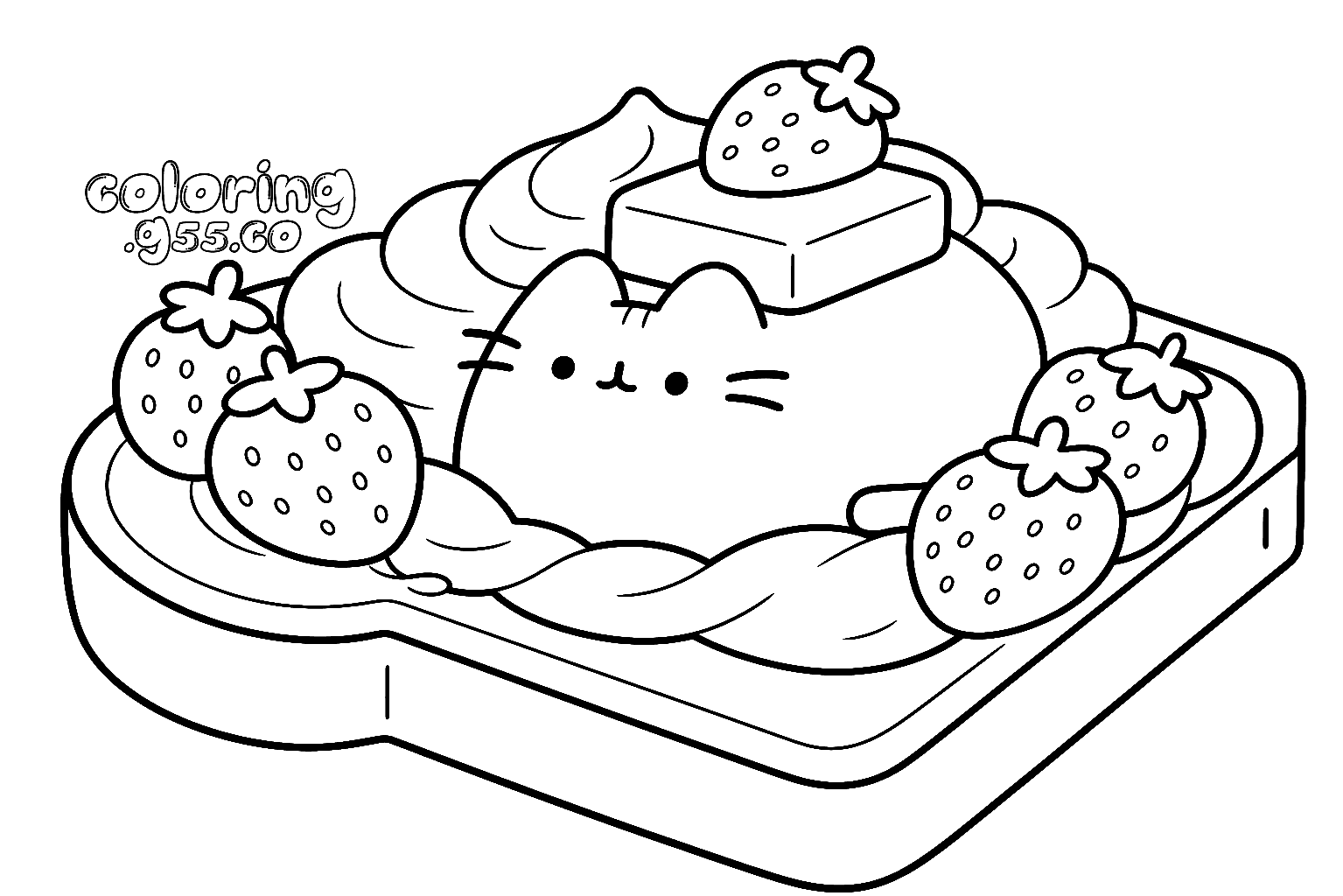 pusheen strawberry pancake toast line art for kids