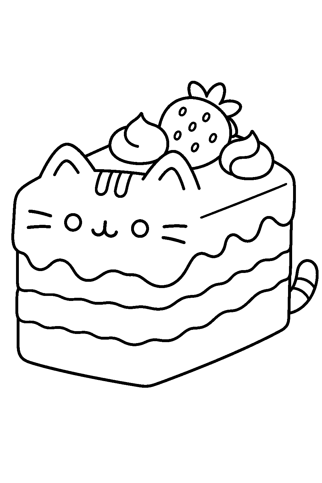 pusheen as a slice of layer cake with frosting and cat ears line art