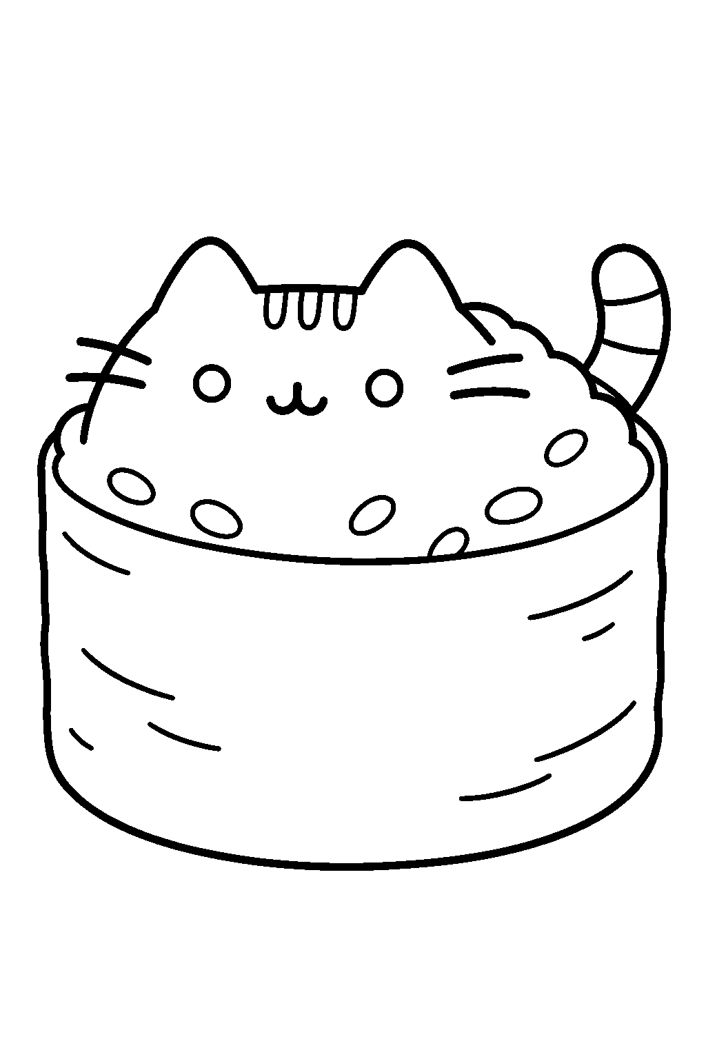 pusheen as a sushi roll with a seaweed wrapper line art