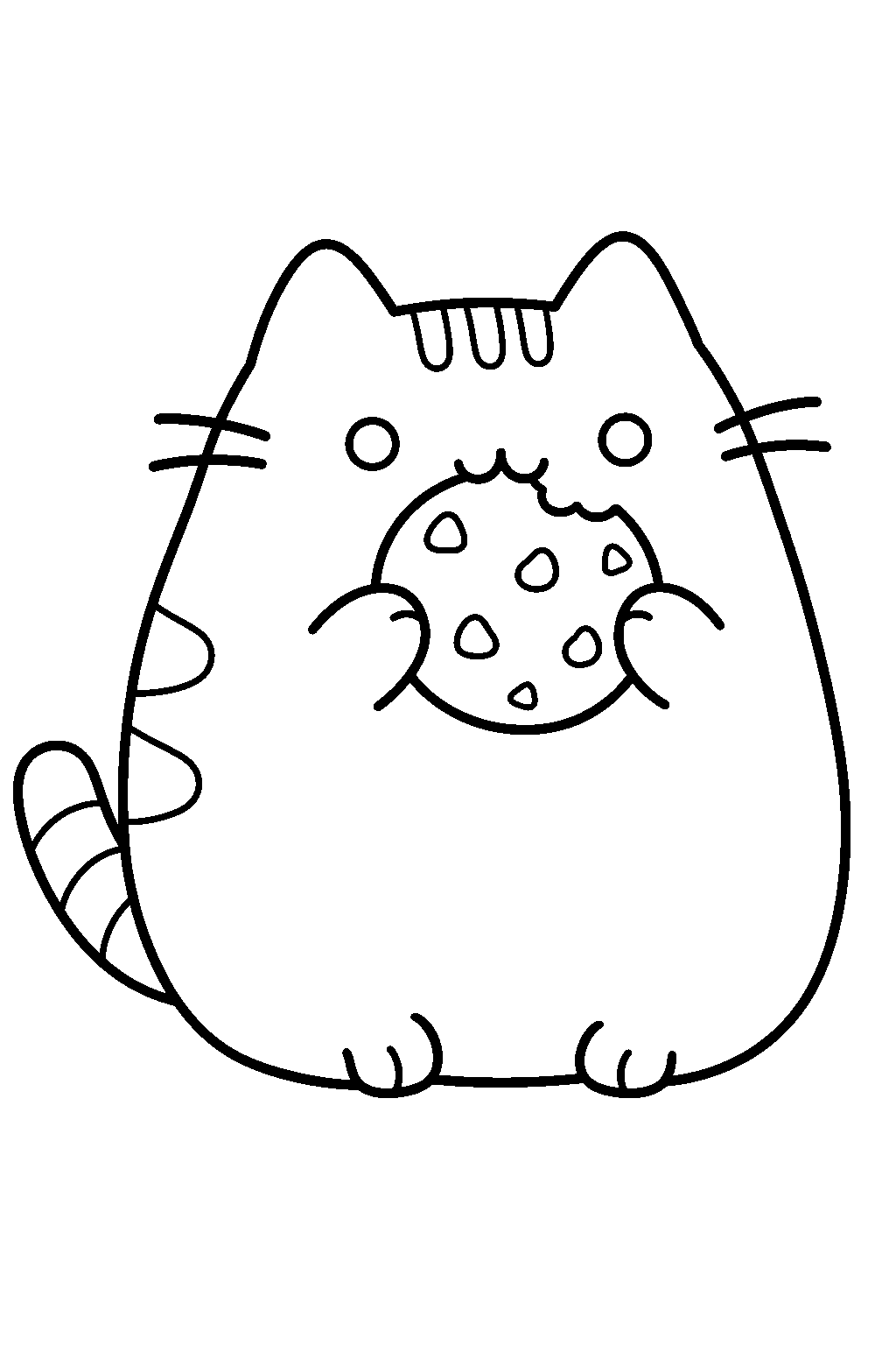 pusheen biting a chocolate chip cookie line art