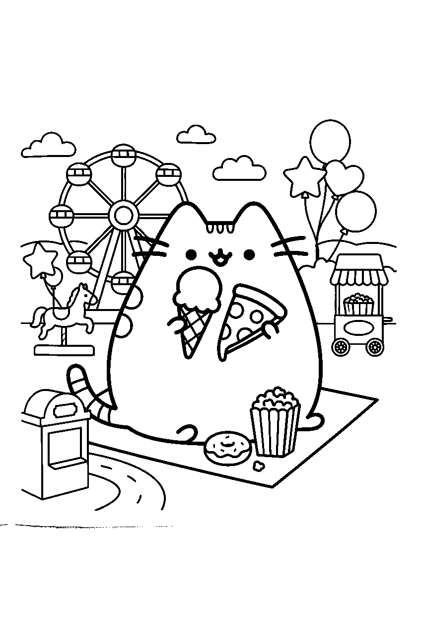 pusheen food in amusement park line art