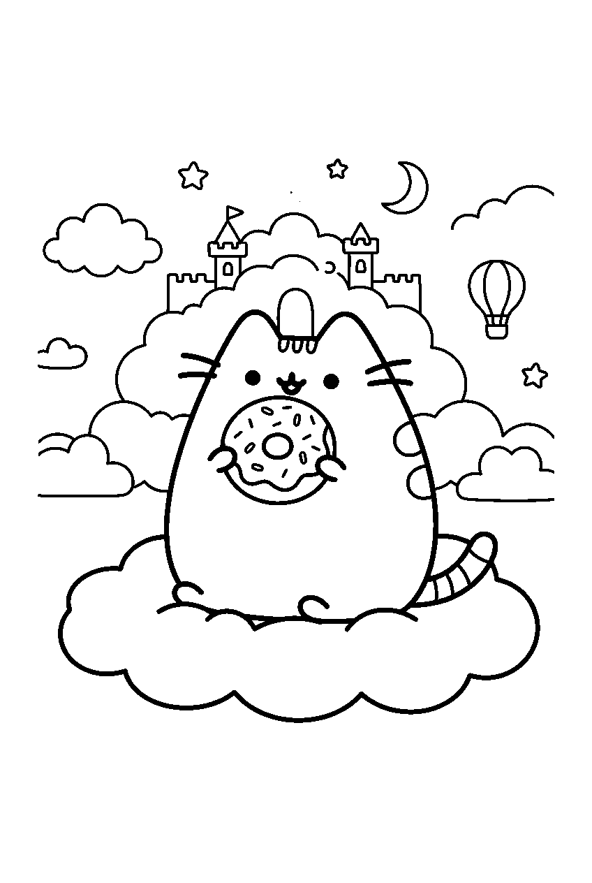 pusheen food in cloud kingdom line art