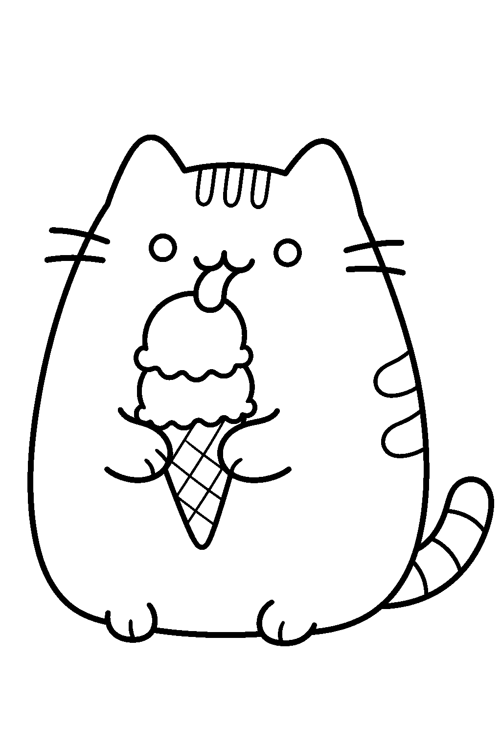 pusheen licking an ice cream cone line art