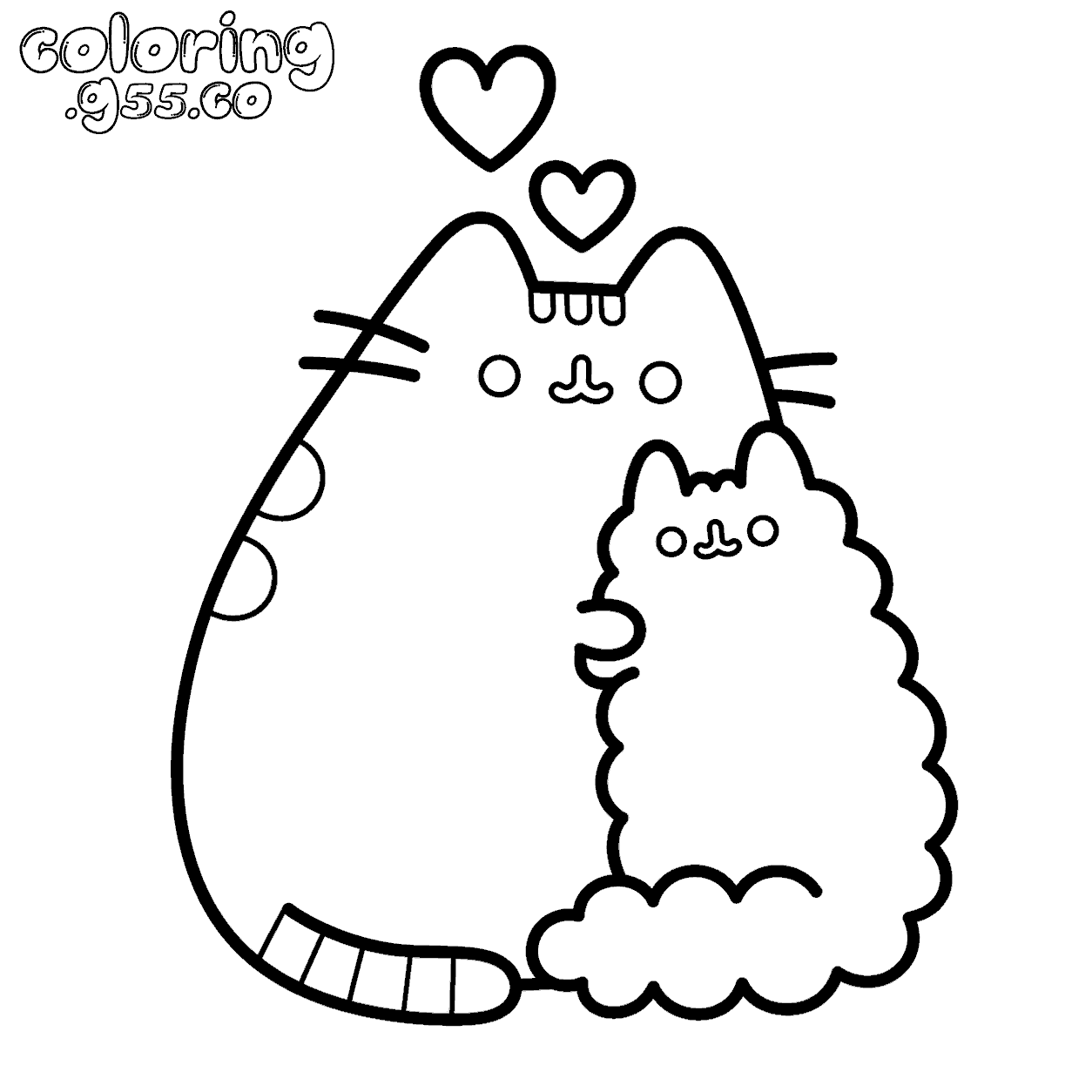 cute pusheen and fluffy cat hearts friends line art for kids