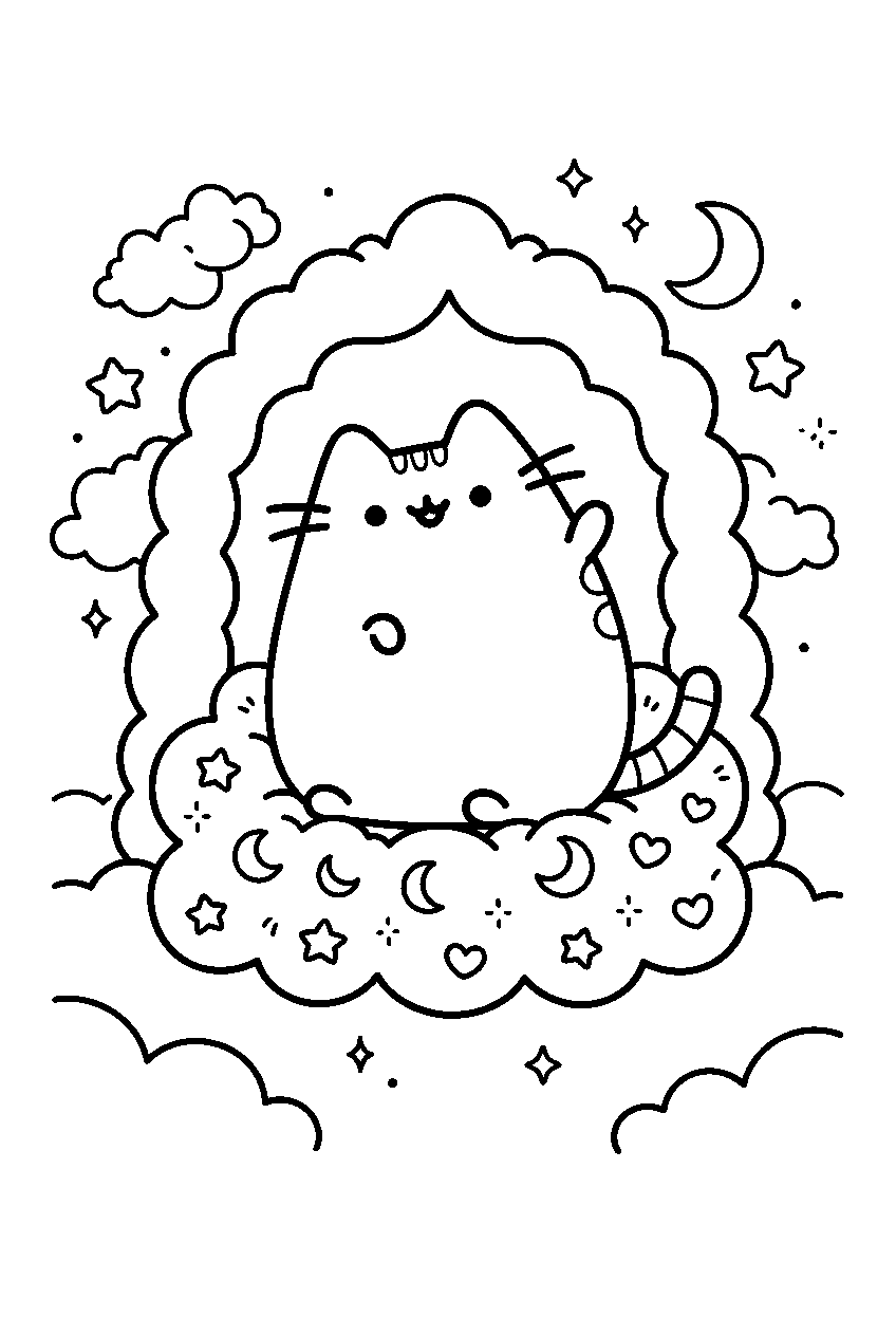 pusheen in cloud kingdom line art