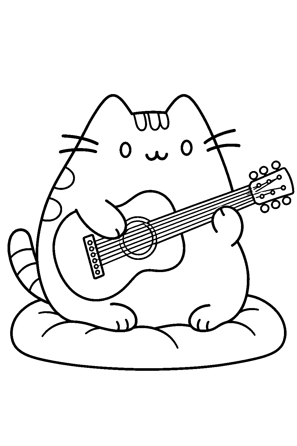 pusheen playing a small acoustic guitar line art