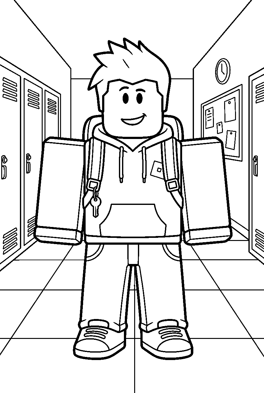 roblox avatar in school hallway line art