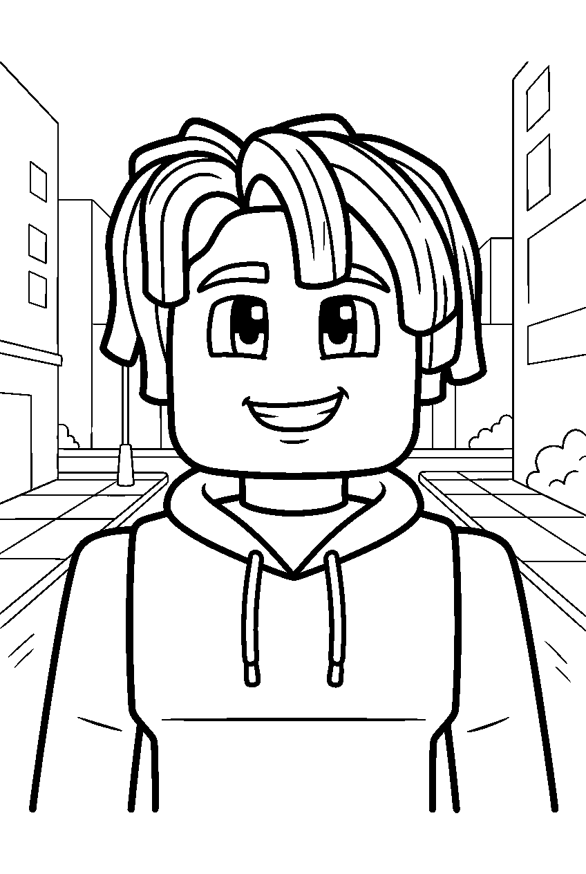 roblox bacon hair in city street line art