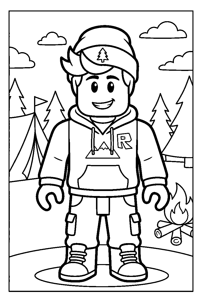 roblox boy in camping area line art