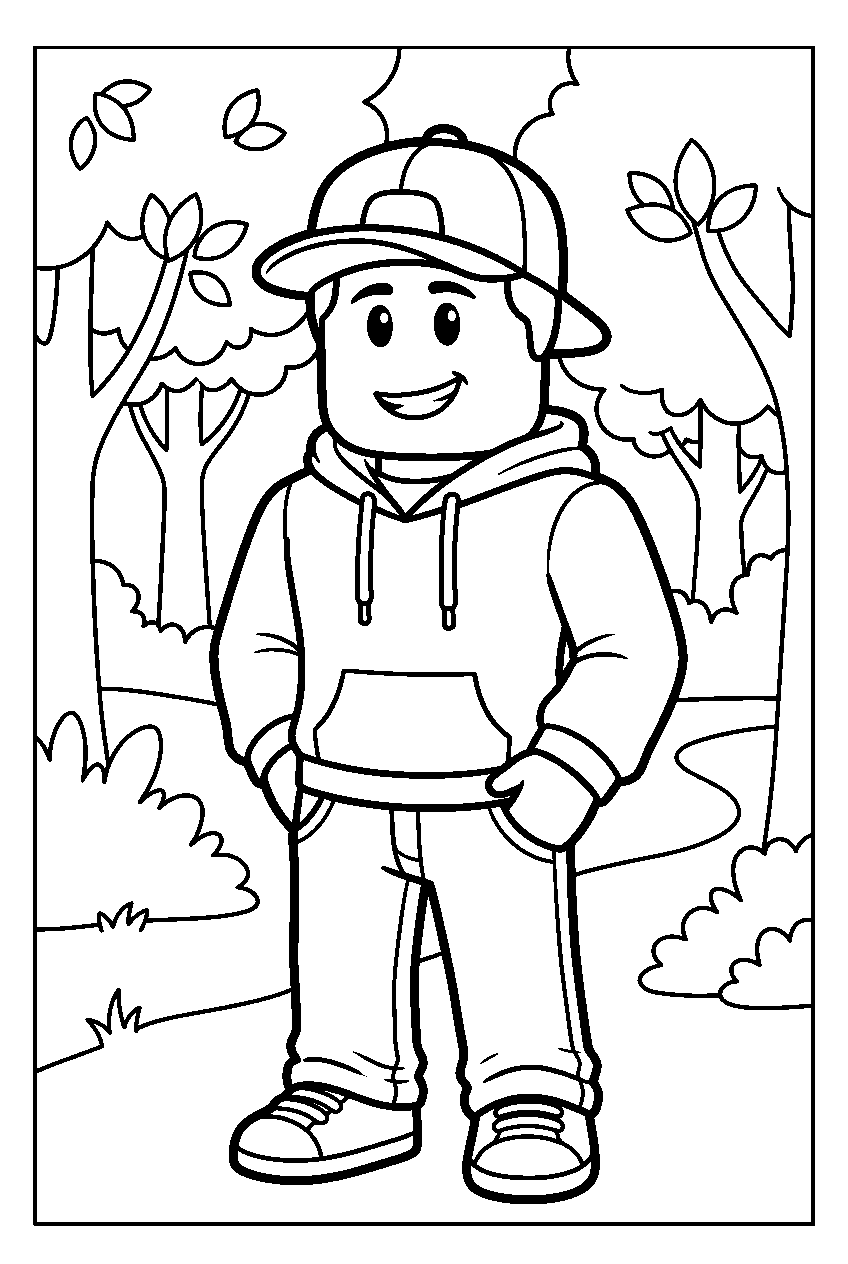 roblox boy in forest line art