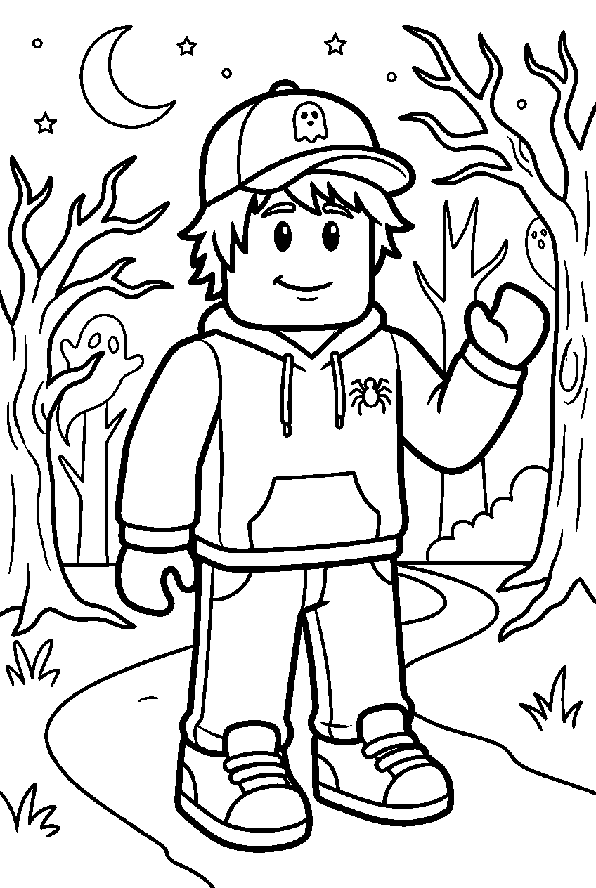 roblox boy in spooky forest line art