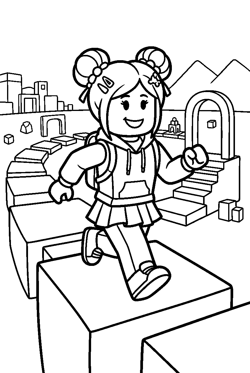 roblox girl in obby course line art