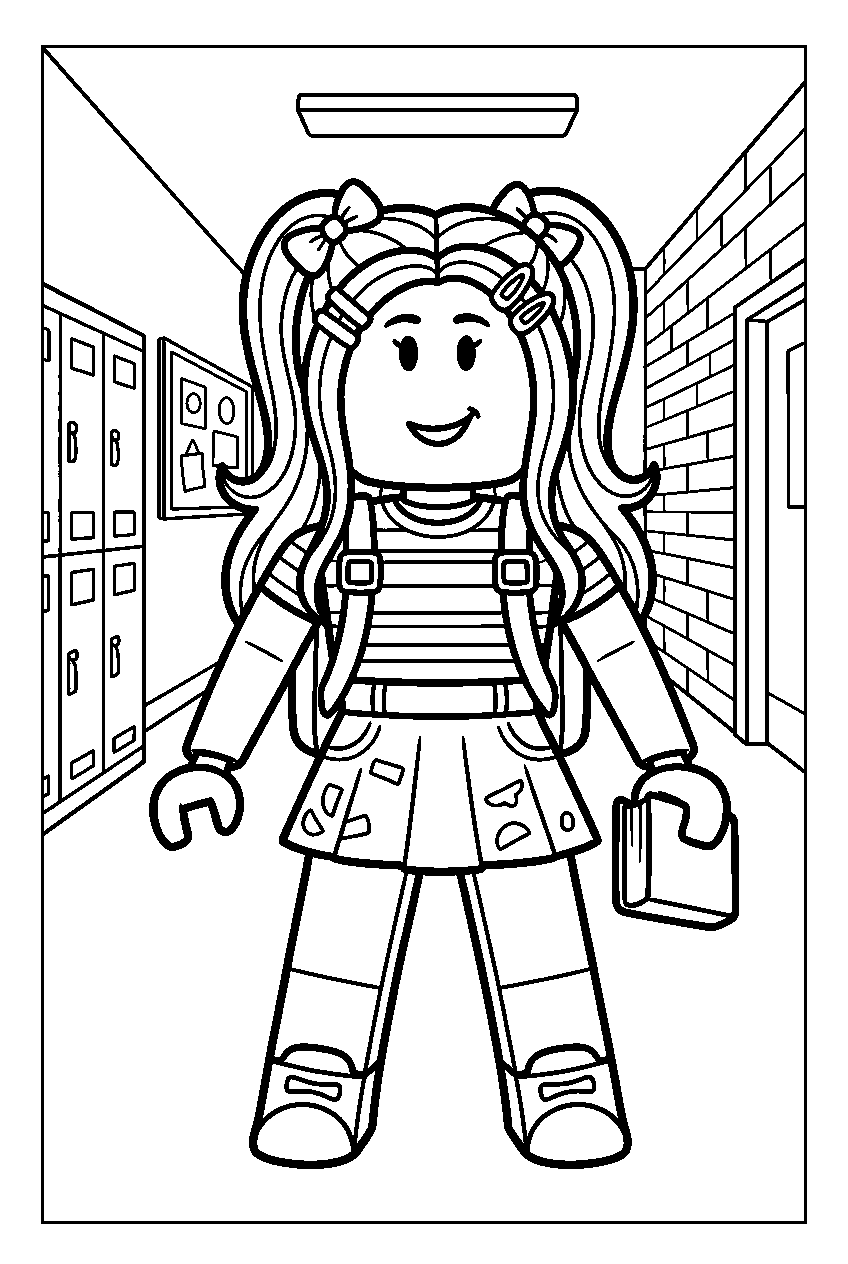 roblox girl in school hallway line art