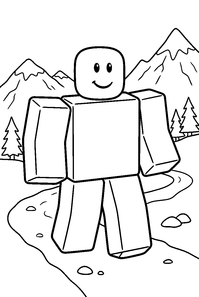 roblox noob in mountain trail line art