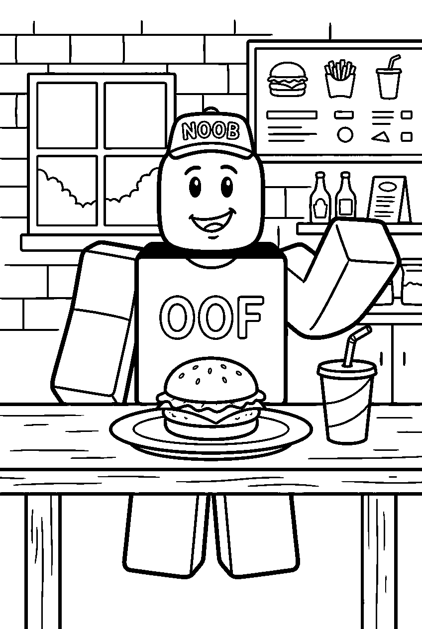 roblox noob in restaurant line art