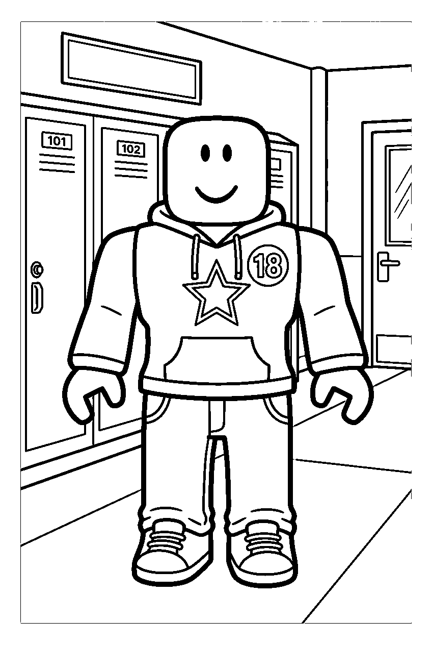 roblox noob in school hallway line art