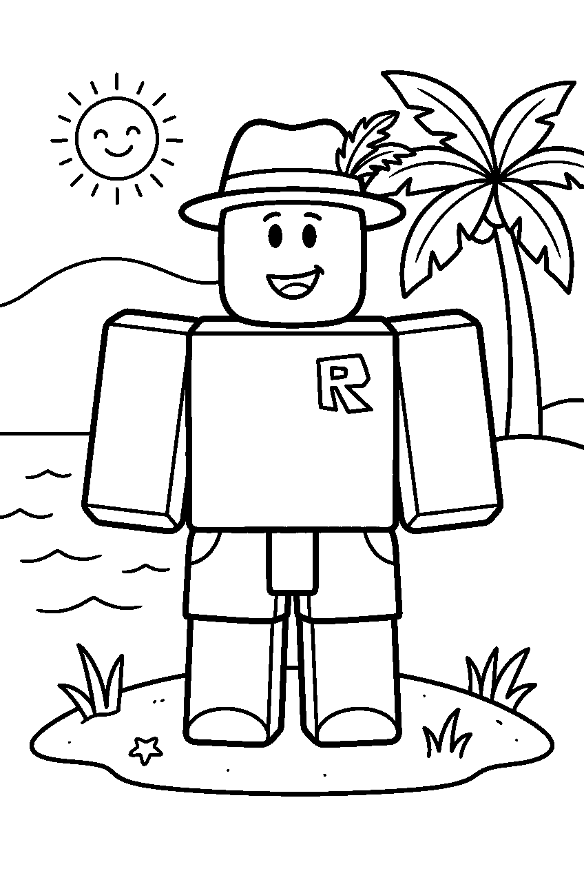 roblox noob on tropical island line art