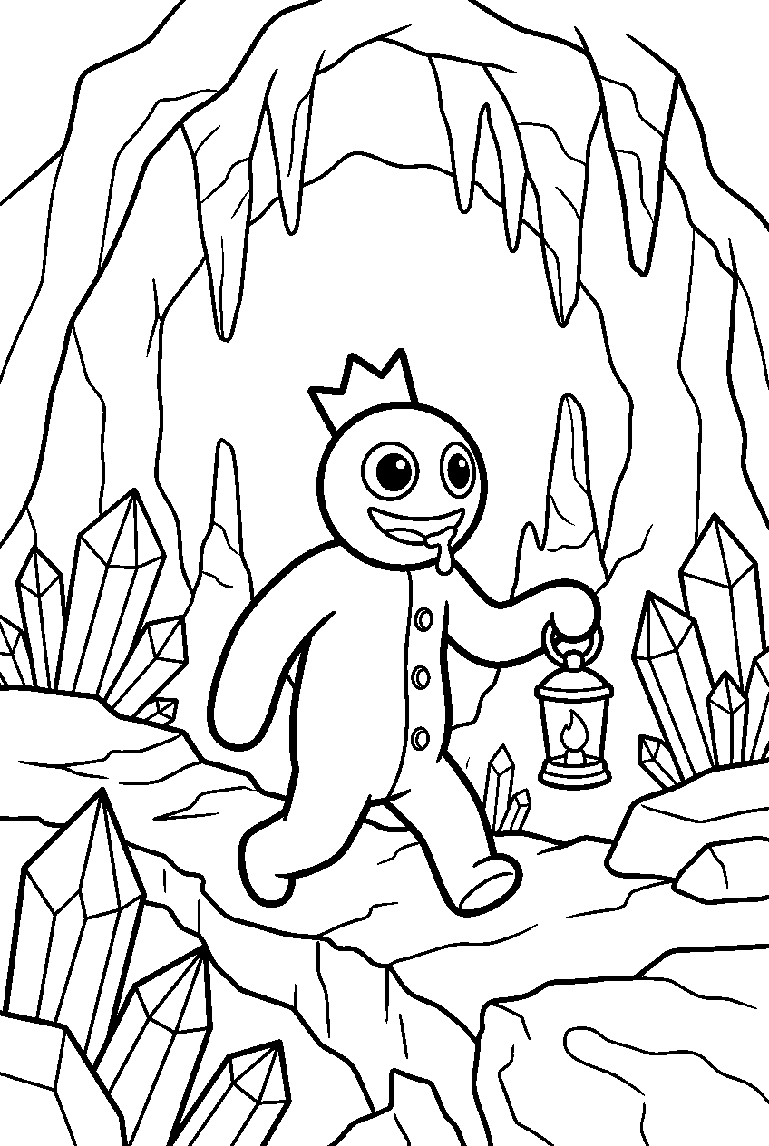 rainbow friends blue exploring in crystal cave line art