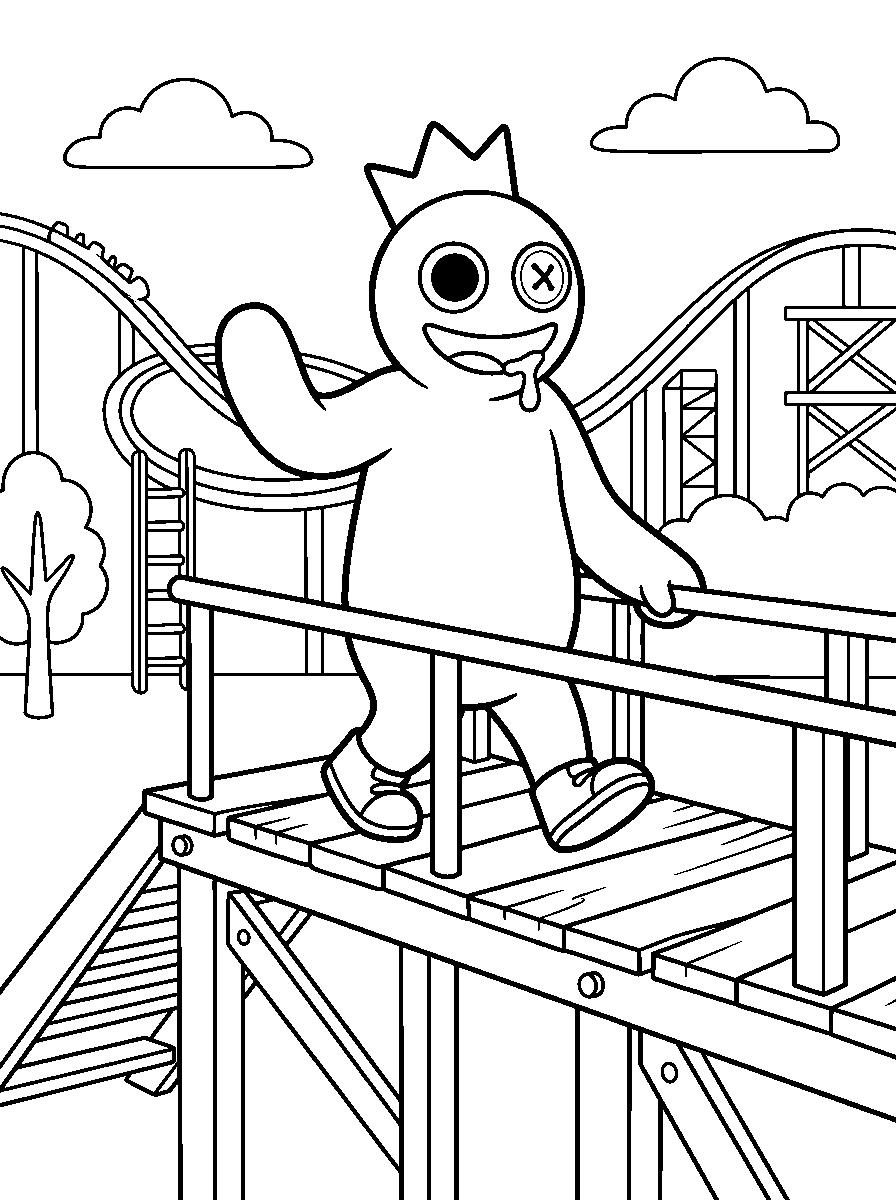 rainbow friends blue exploring on platform line art