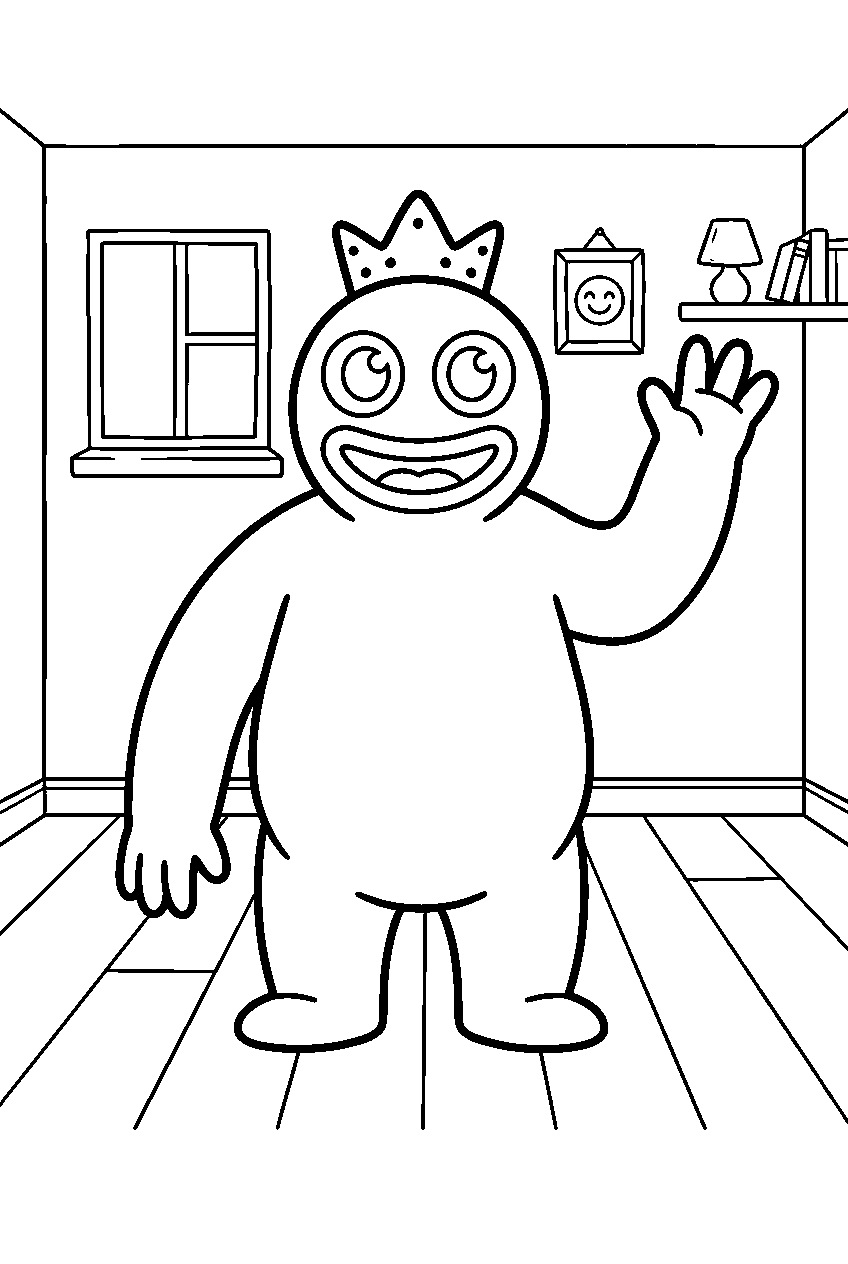 rainbow friends blue posing in simple room line art
