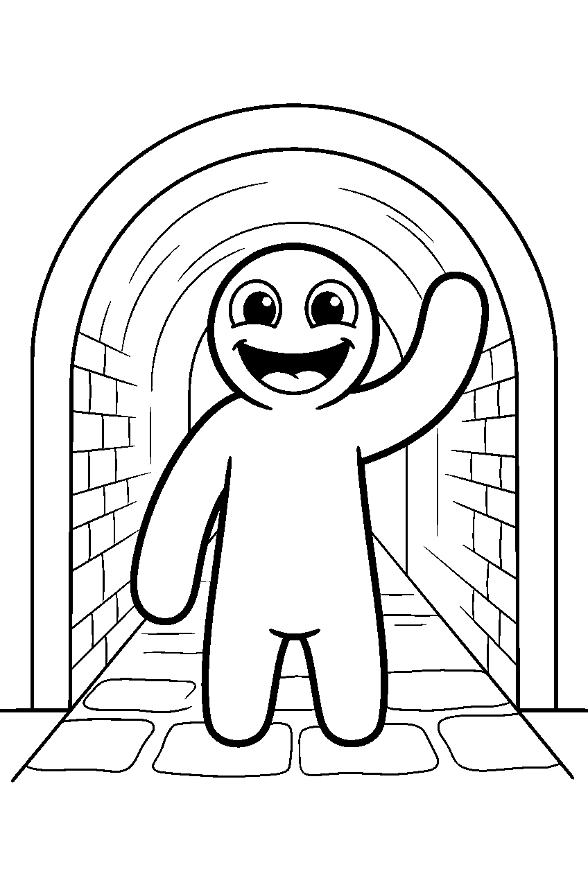 rainbow friends blue smiling in simple tunnel line art