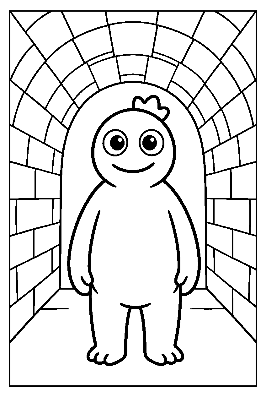 rainbow friends blue standing calmly in simple tunnel line art
