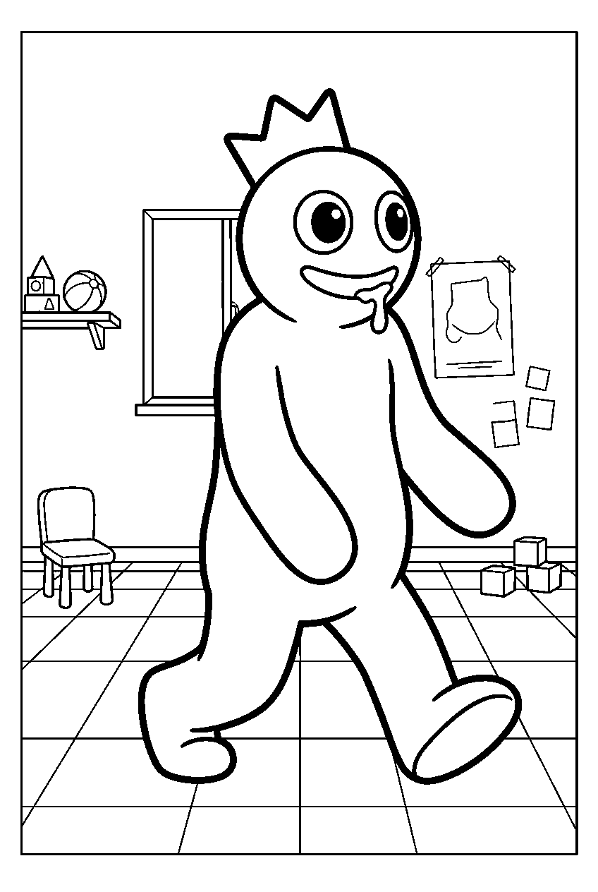 rainbow friends blue walking slowly in game room line art