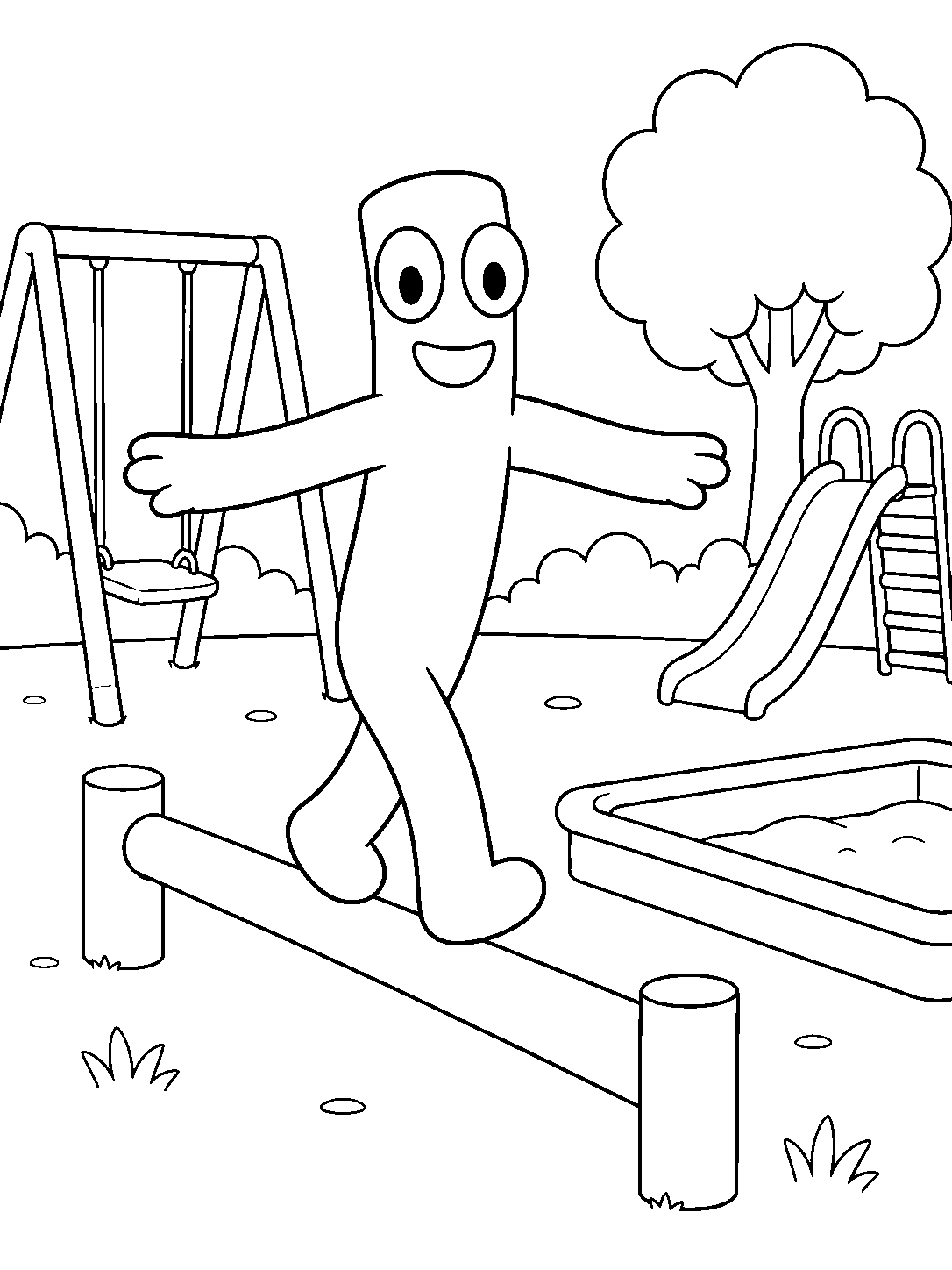 rainbow friends green balancing in playground line art