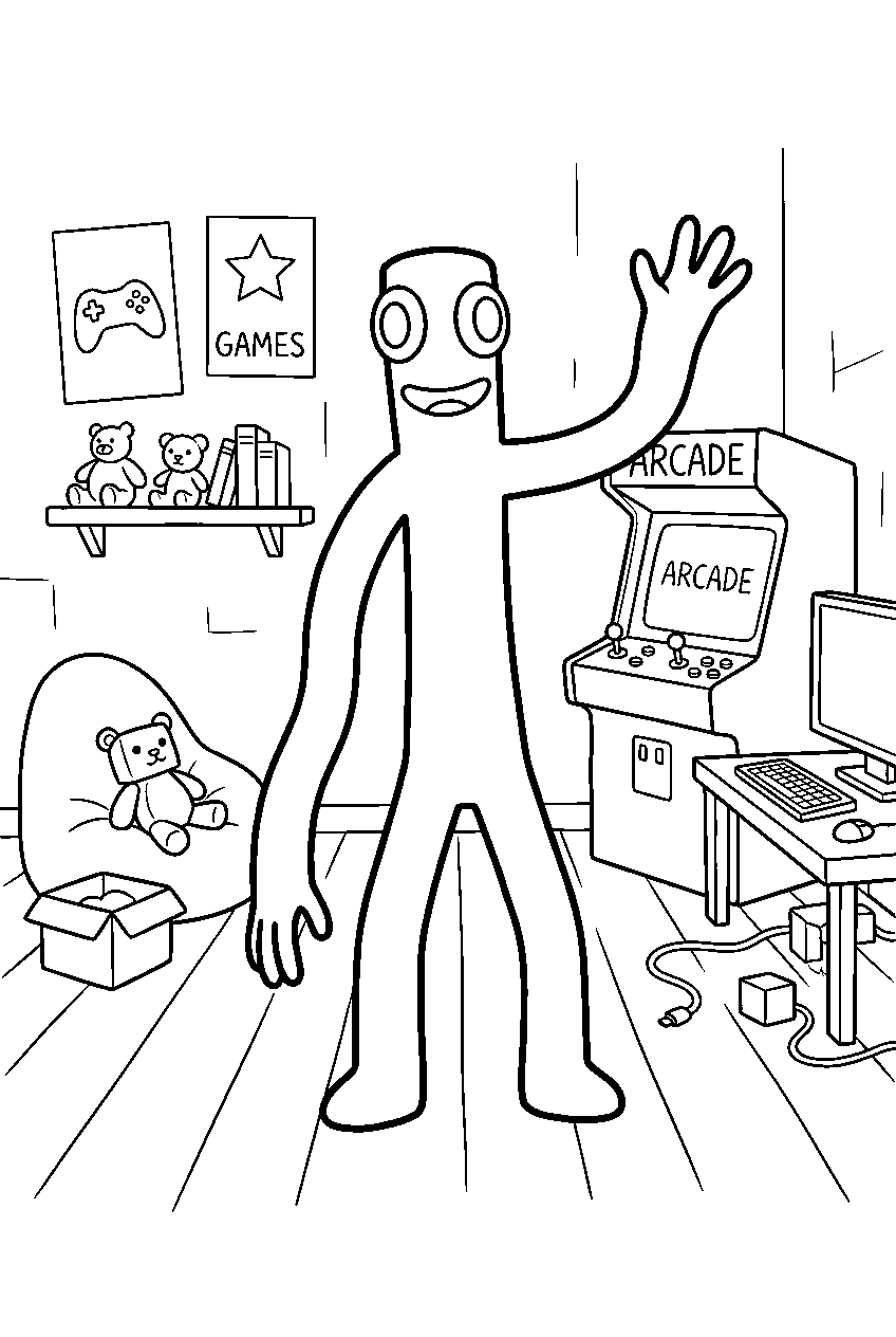 rainbow friends green posing in game room line art