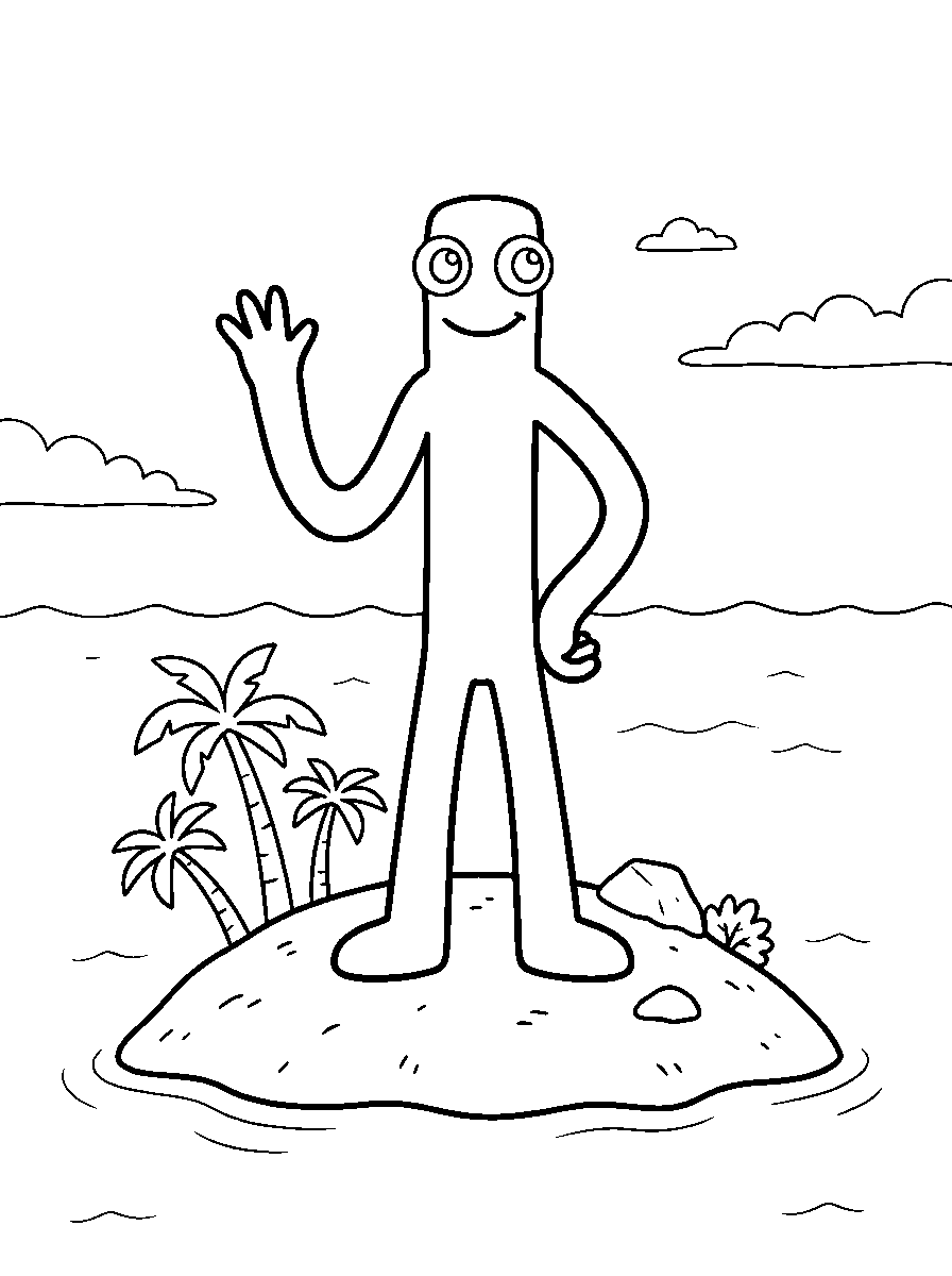rainbow friends green standing confidently on island line art
