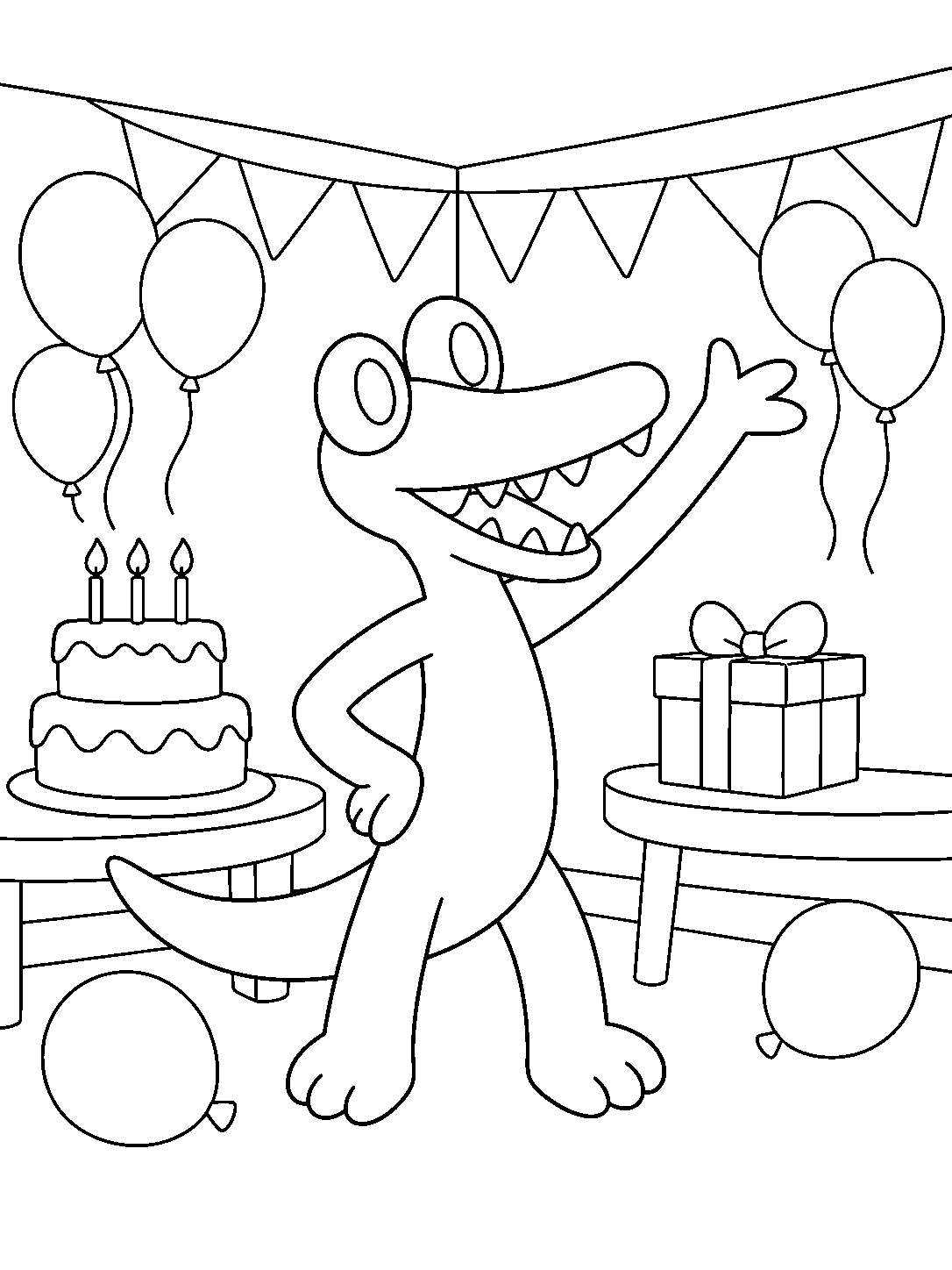 rainbow friends orange posing in party room line art