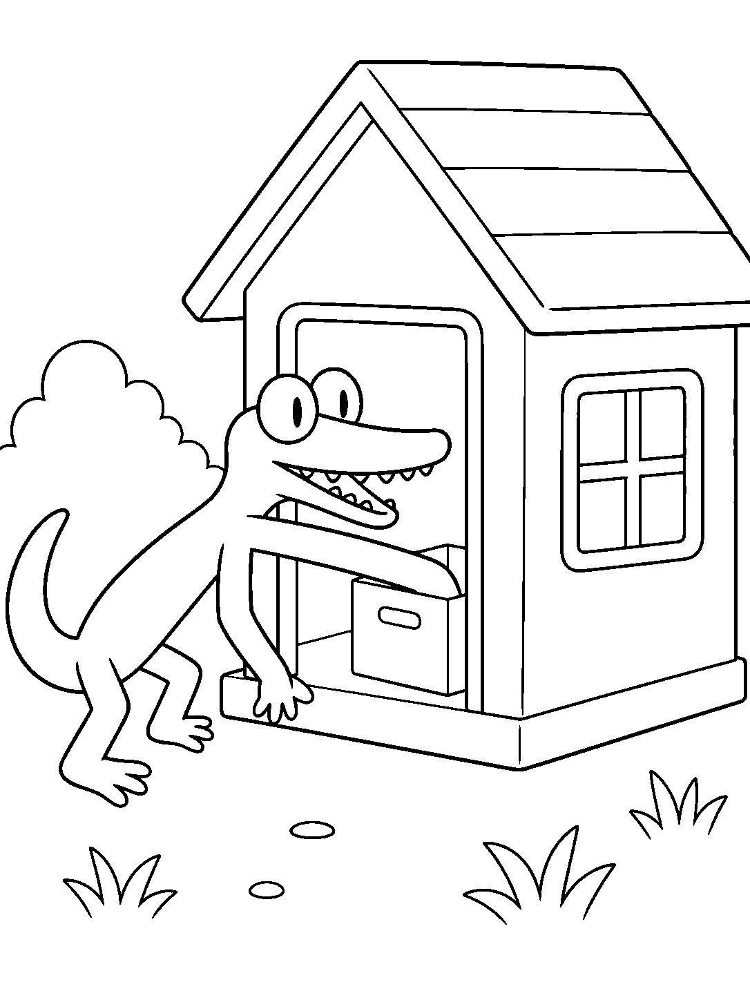 rainbow friends orange reaching in small house line art