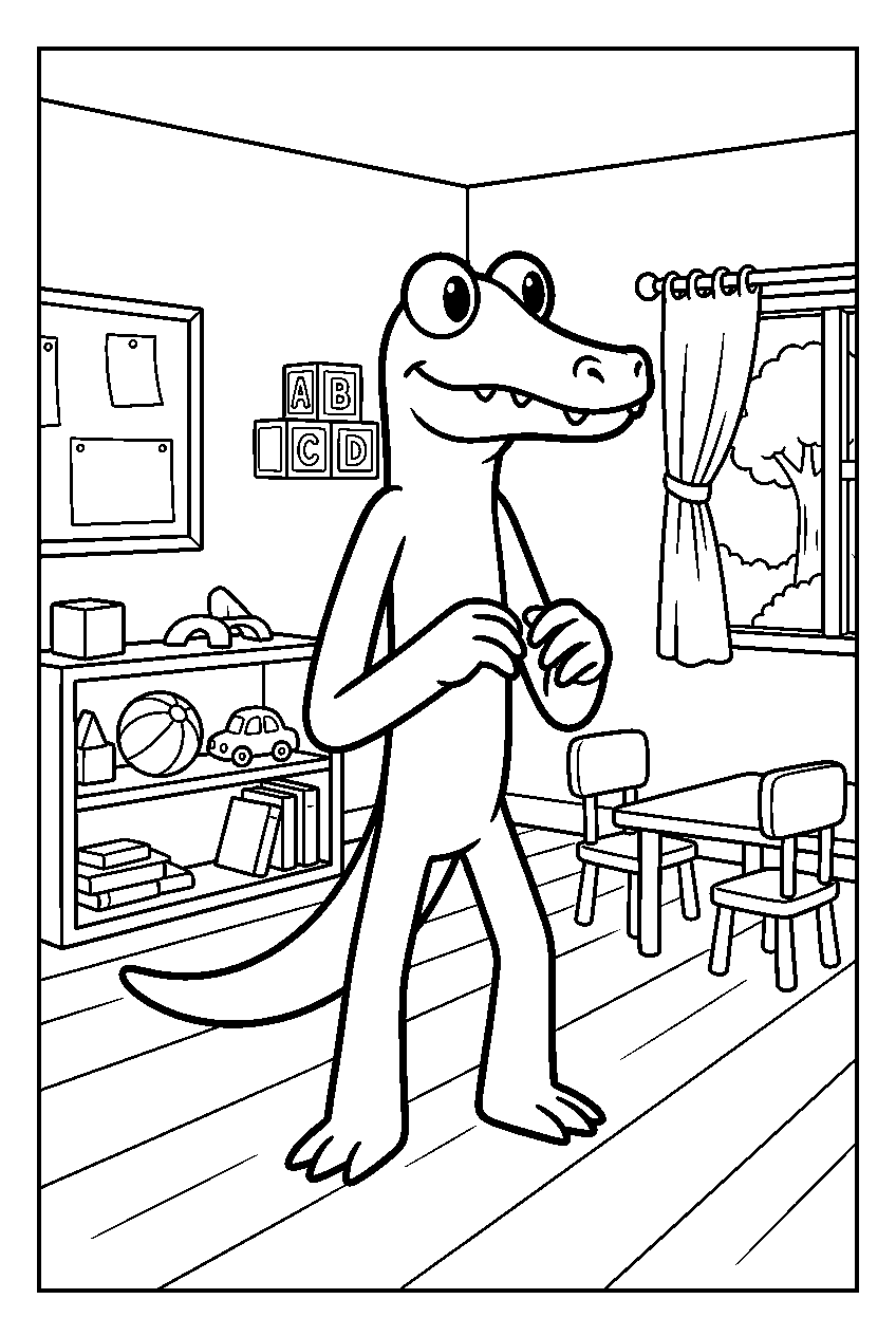 rainbow friends orange watching in kindergarten classroom line art