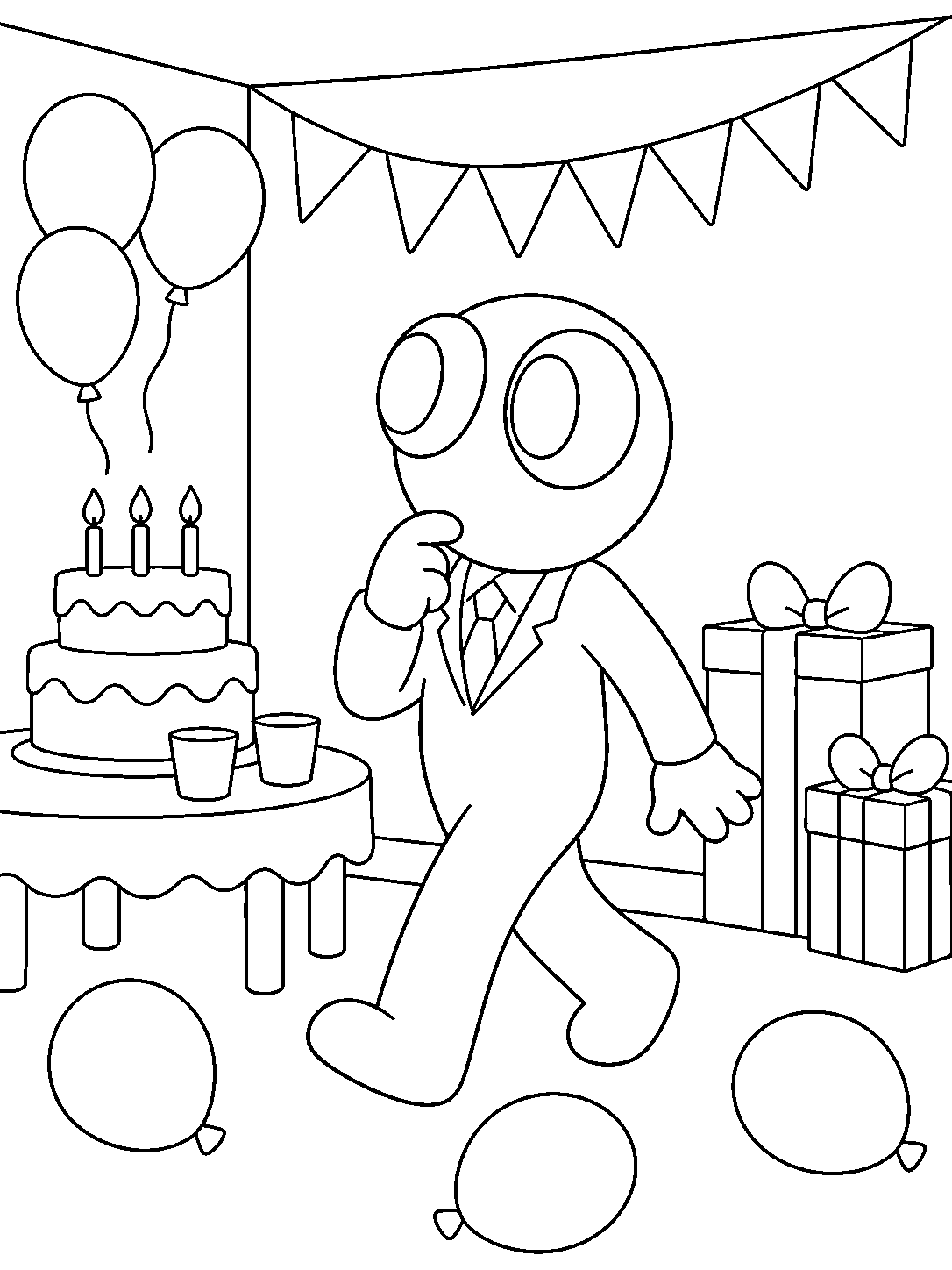 rainbow friends red exploring in party room line art