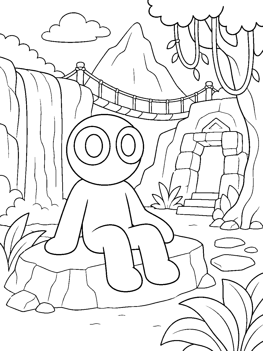 rainbow friends red sitting in adventure area line art